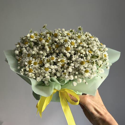 Композиция из гипсофилы и танацетума
