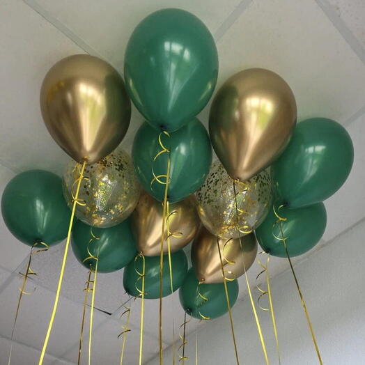 Шары под потолок на день рождения для девушки коллеги "Триумф Зелени и Золота"