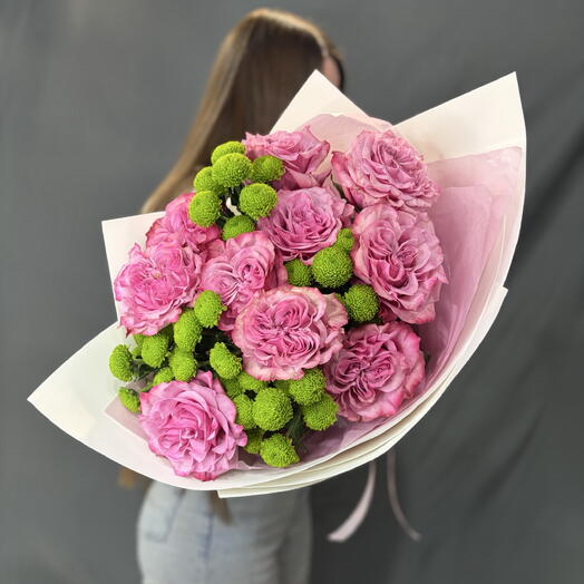 🌸Розовые Розы 🌸| Большой Букет Розовых Роз и Сантини🌸