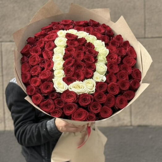 🌹101 РОЗА В КРАФТЕ С БУКВОЙ🌹