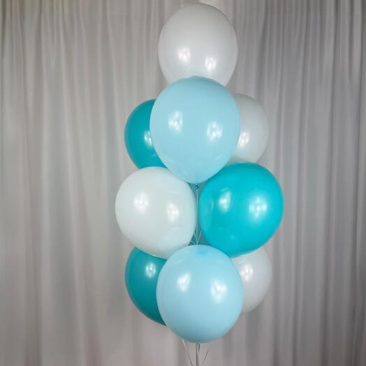 Набор воздушных Шаров 10 штук белый голубой бирюзовый. Set of helium balloons 10pcs white blue turquoise