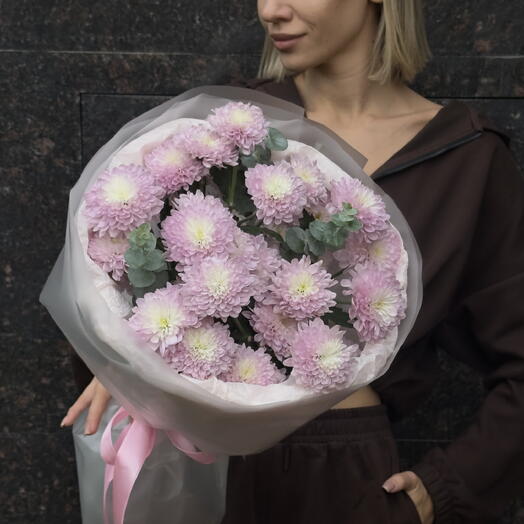 Букет «Хризантема микс» (хризантема кустовая, эвкалипт)