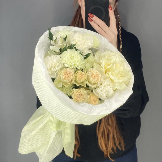 Букет комплимент 🌸 белоснежная французская Роза 🥐🥐🥐 кустовая пионовидная Роза 🌺