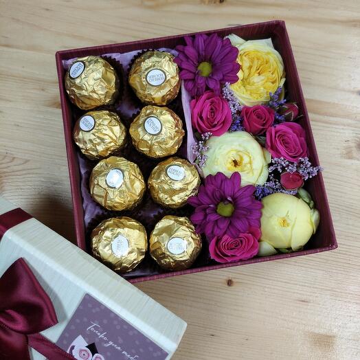 Arreglo con Ferrero y flores