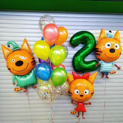 Balloons "Three cats" in a composition of 18 balloons