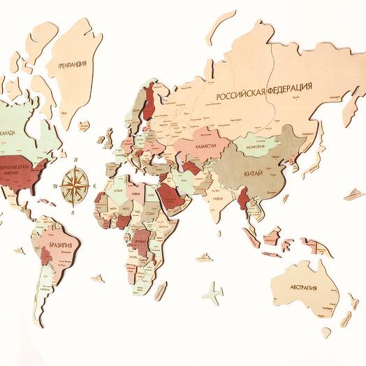 Карта мира со странами из дерева на стену