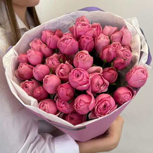 Букет из кустовых пионовидных роз «Сильва Пинк»