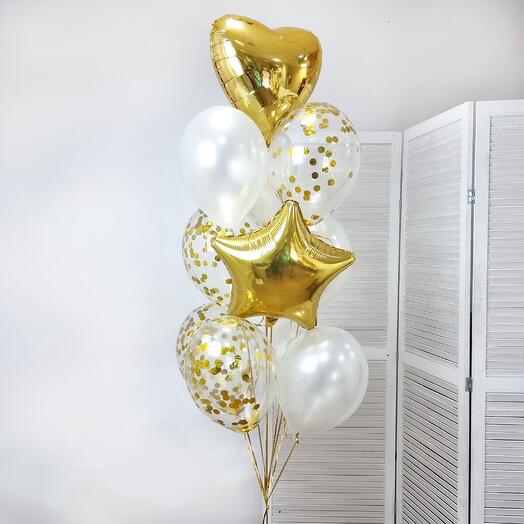 Fuente de globos de corazón de oro 11 piezas