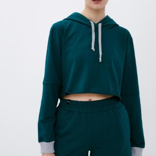 Women's Short Hoodie Black Sage Simple Collection