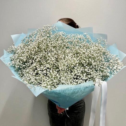 A huge bouquet of white gypsophila