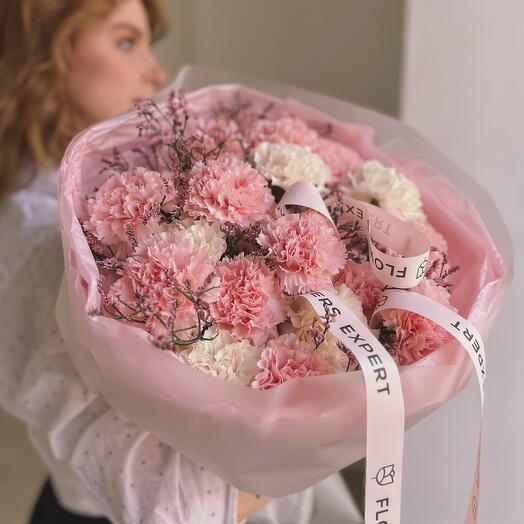 Bouquet of 19 fluffy PINK WHITE carnations