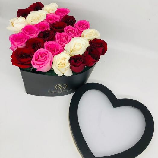 Roses in black heart box