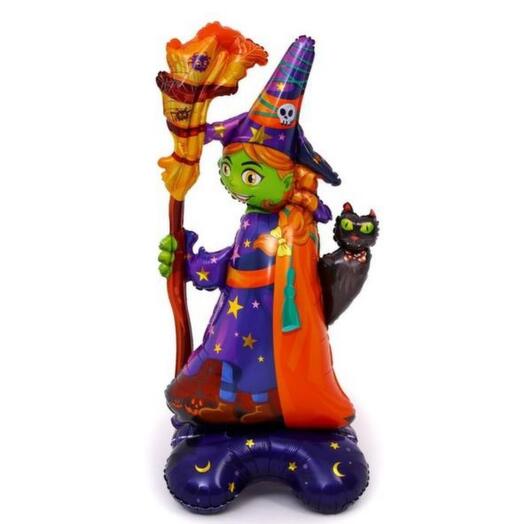 Гелиевый шар ведьма с метлой Хэллоуин Halloween
