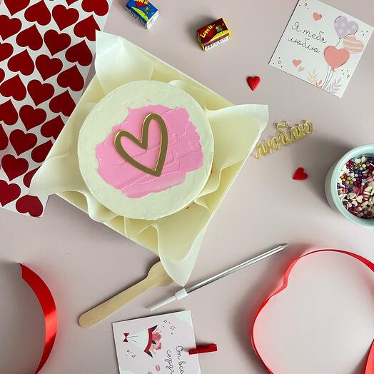 Бенто торт минимализм сердце розовое на 14 февраля День влюбленных