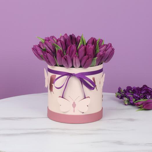 Butterfly 21 Purple Tulips Box