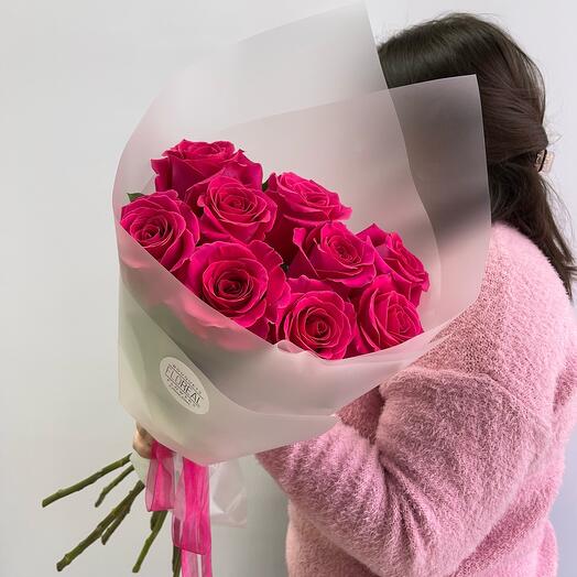 Букет Roxy из 9 роз Пинк Флойд цвета фуксия