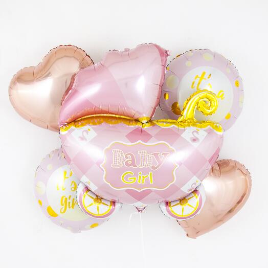Букет шаров для новорожденной девочки, Коляска