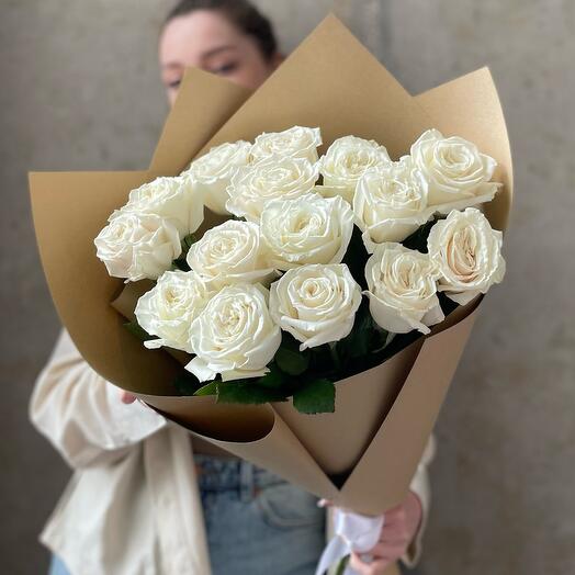 Snow-white peony-shaped roses in craft