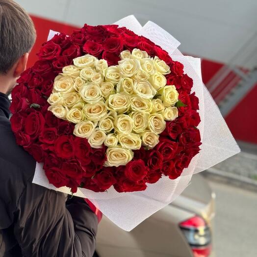101 Roses red and white heart