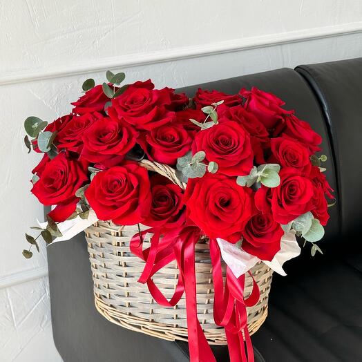 Basket with red roses