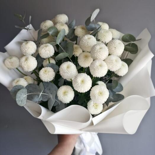Delicate chrysanthemum and eucalyptus balls