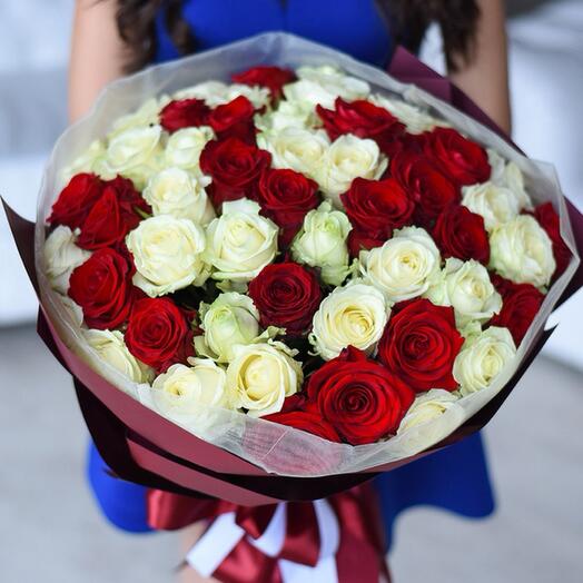 51 white and red roses