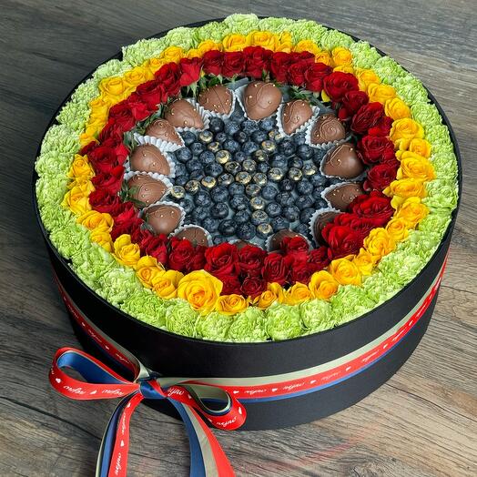 Round box (size L, with multicolour flowers)