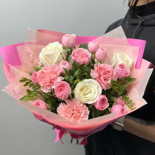 Romantic White Rose   Pink Peony Rose Delight