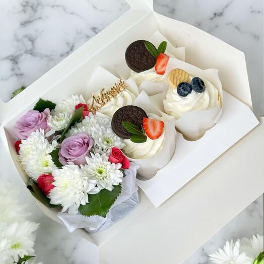 Cupcake set+flowers