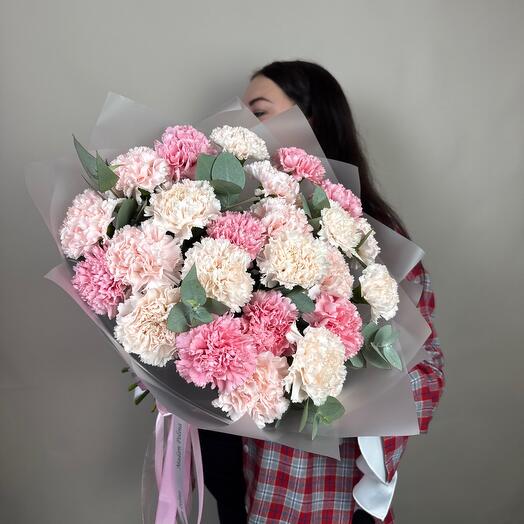 Sweety L🩷 25 сортовых стойких гвоздик с эвкалиптом