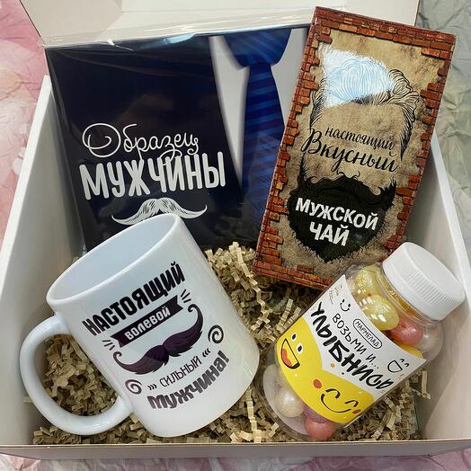 Подарочный бокс Образец мужчины белый бант 4 предмета