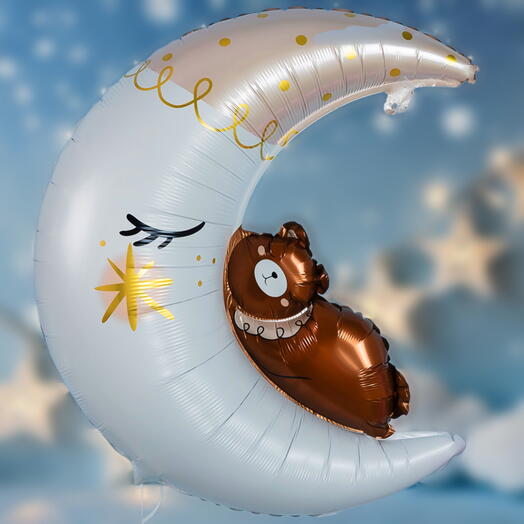 Воздушный шар гелий «Мишка на луне» фольгированный. Helium balloon foil Bear on the moon