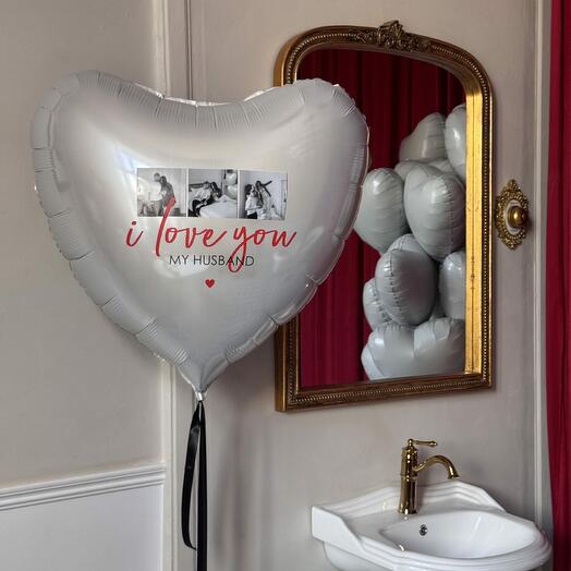 Large white heart with inscription and photos, and a Batman mask