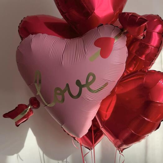 Набор шаров love со стрелой купидона