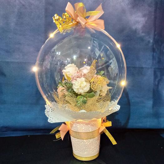 Букет в шаре "Розовое золото"