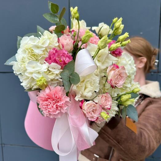 Цветы в коробке любимой гортензии пион розы эустома 🎀