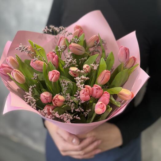 Bouquet "pink happiness" with tulip and limonium