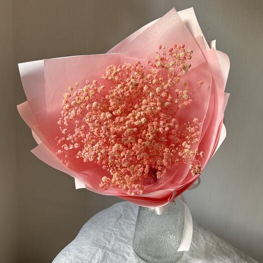 Букет из нежно-розовой стабилизированной гипсофилы