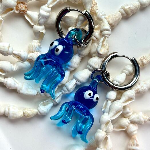 Серьги из муранского стекла  OCTOPUS «NA UHE»