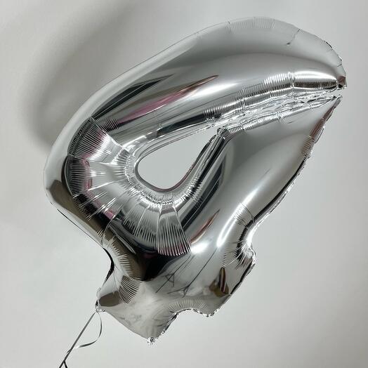 Шар цифра 4 серебро, 102 см, FAT
