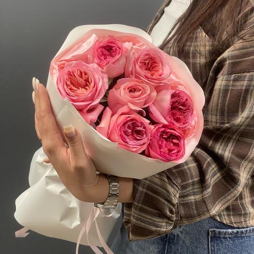 Букет из 7 пионовидных роз «Pink Xpression
