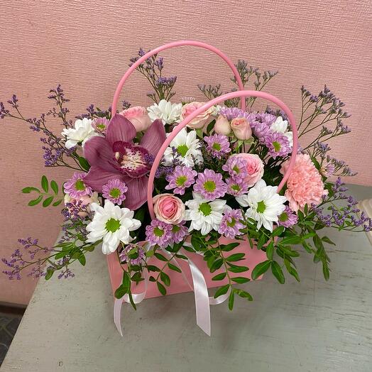 Handbag with orchid and chrysanthemum