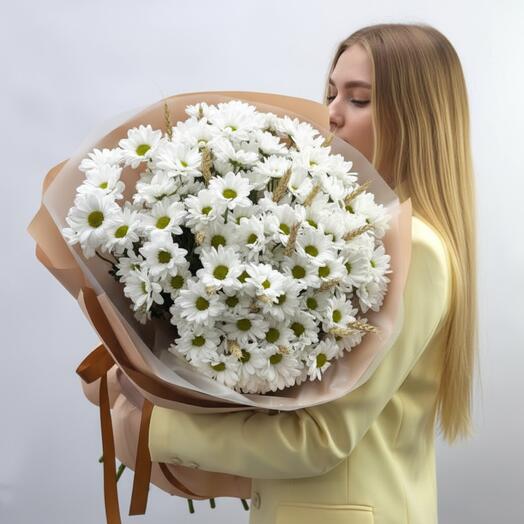 Букет из кустовой хризантемы с колосками