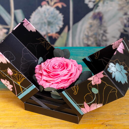 Rosa eterna de jardin en caja deluxe color rosa