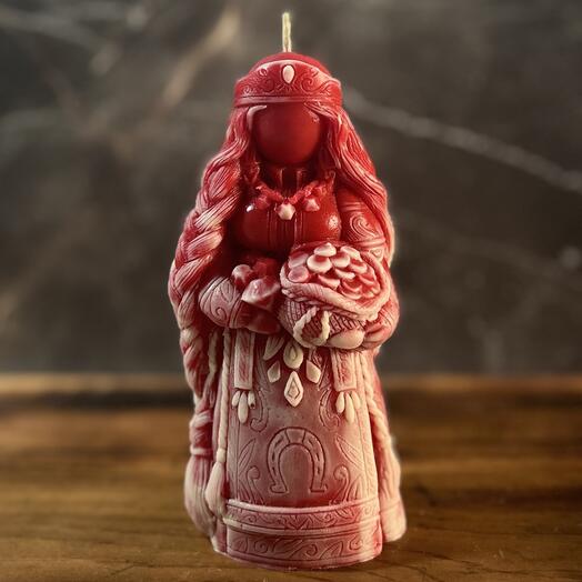 Свеча Денежная Берегиня из пчелиного воска Красный мрамор