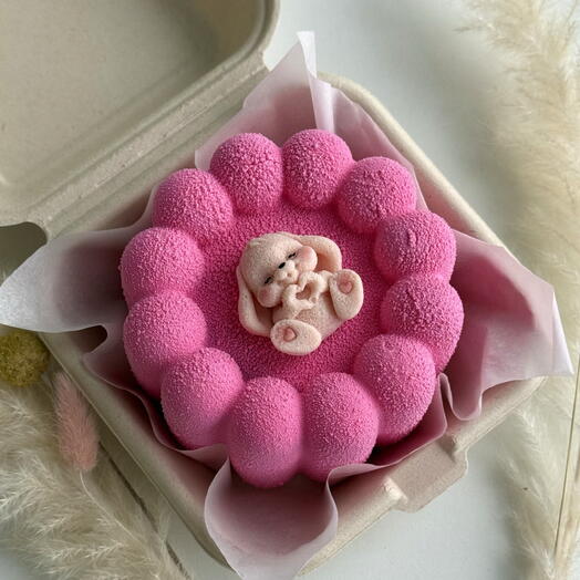 Муссовый бенто торт розовый с зайчиком для мамы