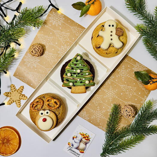 Новогоднее печенье Кукис 3 шт. NY Cookies.🍪 Подарок на Новый год.🎄Сюрприз для детей