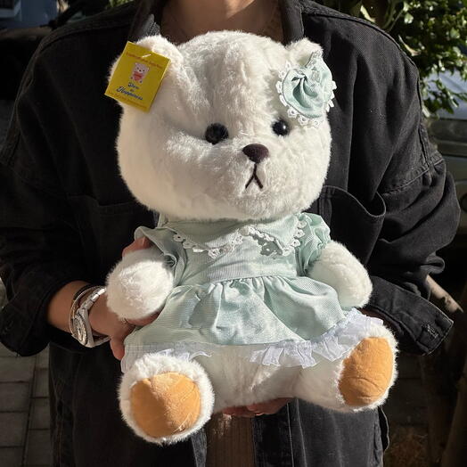 Мягкая игрушка мишка белый в платье. Soft teddy bear white in dress