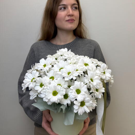 Кустовая хризантема в шляпной коробке