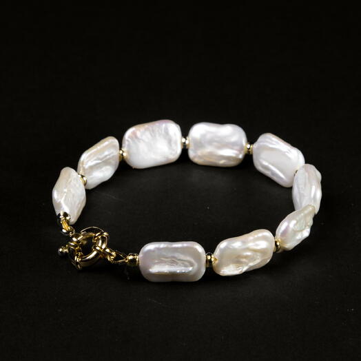 Браслет Акация Барочный жемчуг белый культивированный 14K 17 см (BRA1141)